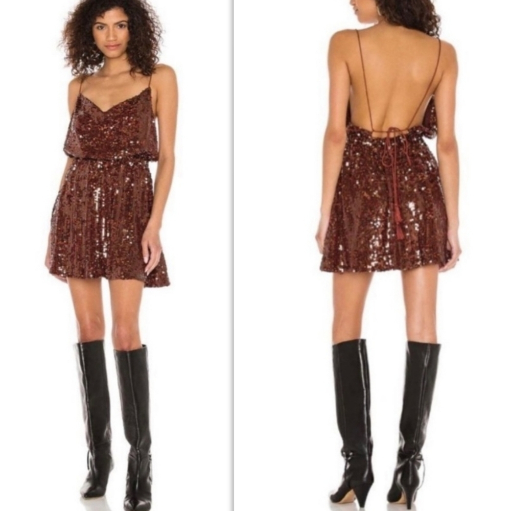 Free People Brown Cowl Neck Spaghetti Strap Mini Dress